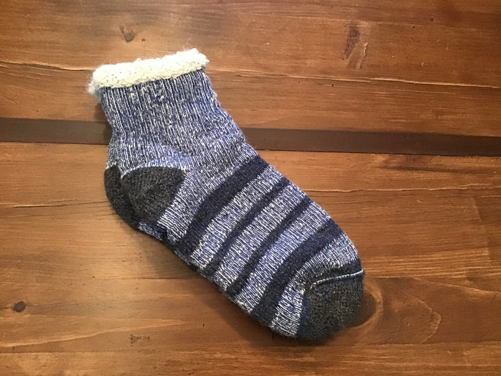 Blue Striped Terry Ankle Socks