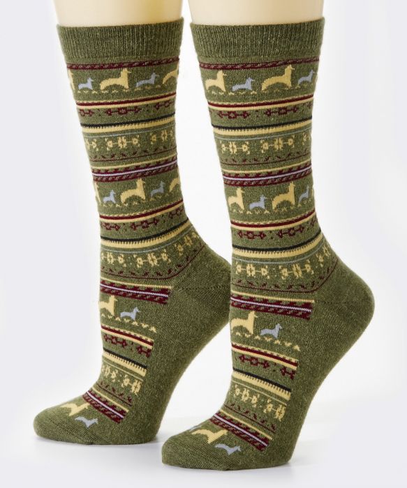 Alpaca Print Socks Green